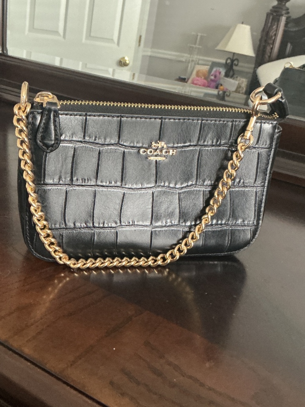 Coach Black Purse w gold chain